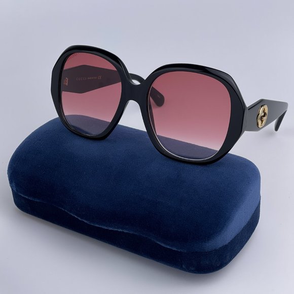 NEW GUCCI LOGO GG0796S 002 Black Red Gradient Geometric Women Sunglasses